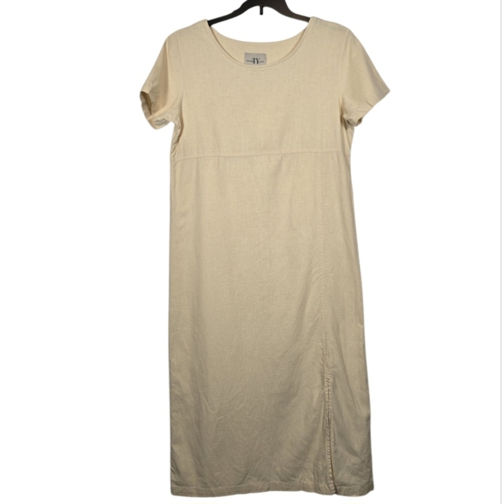 Vintage Original TY Wear Loose Fit Butter Yellow Linen Blend Maxi Dress Small